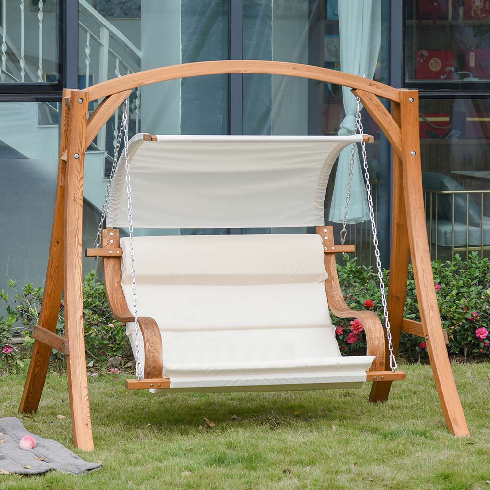 Outsunny 2 Seater White Wooden Swing Bench Image