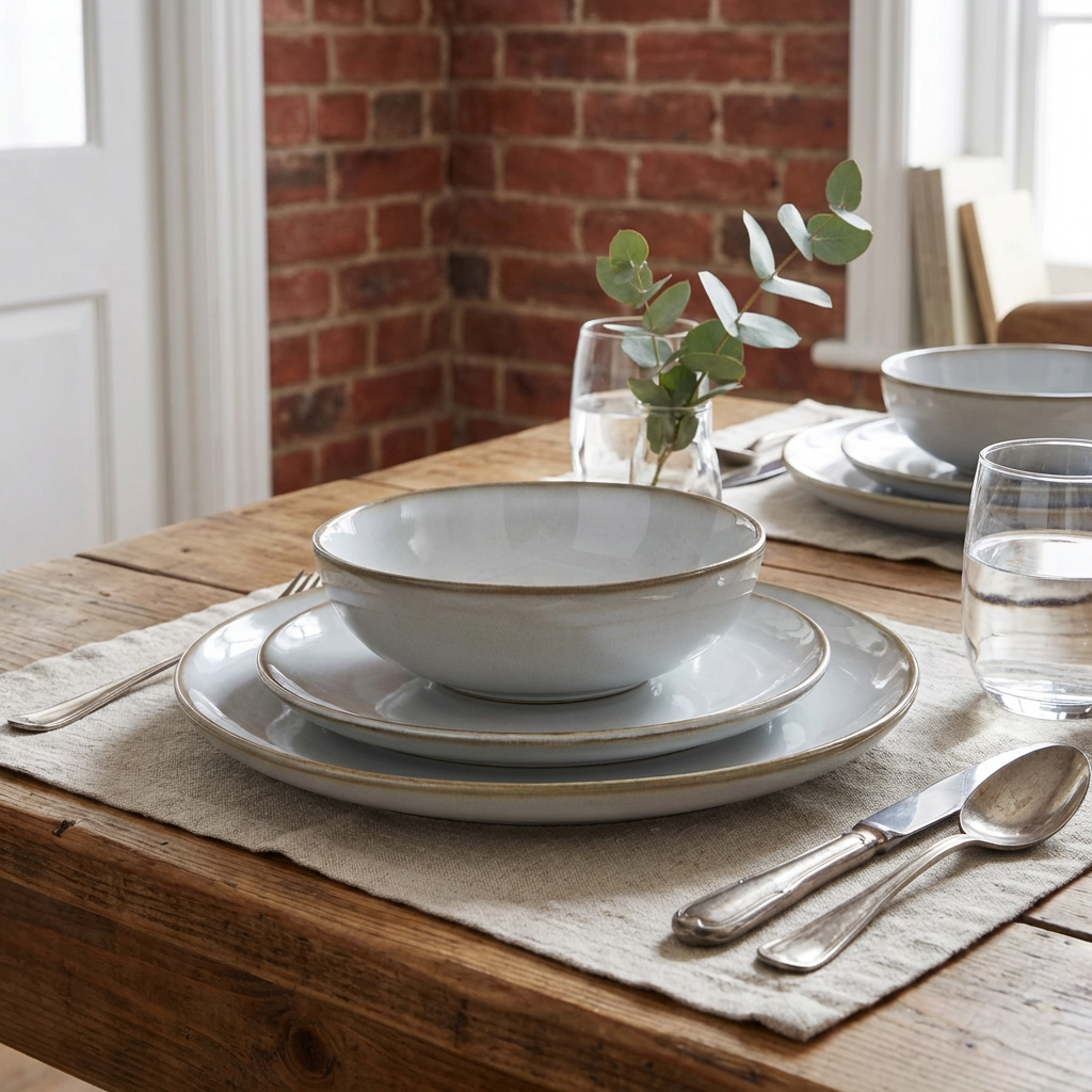 12 Piece Quartz Reactive Glaze Dinner Set - White Image 4