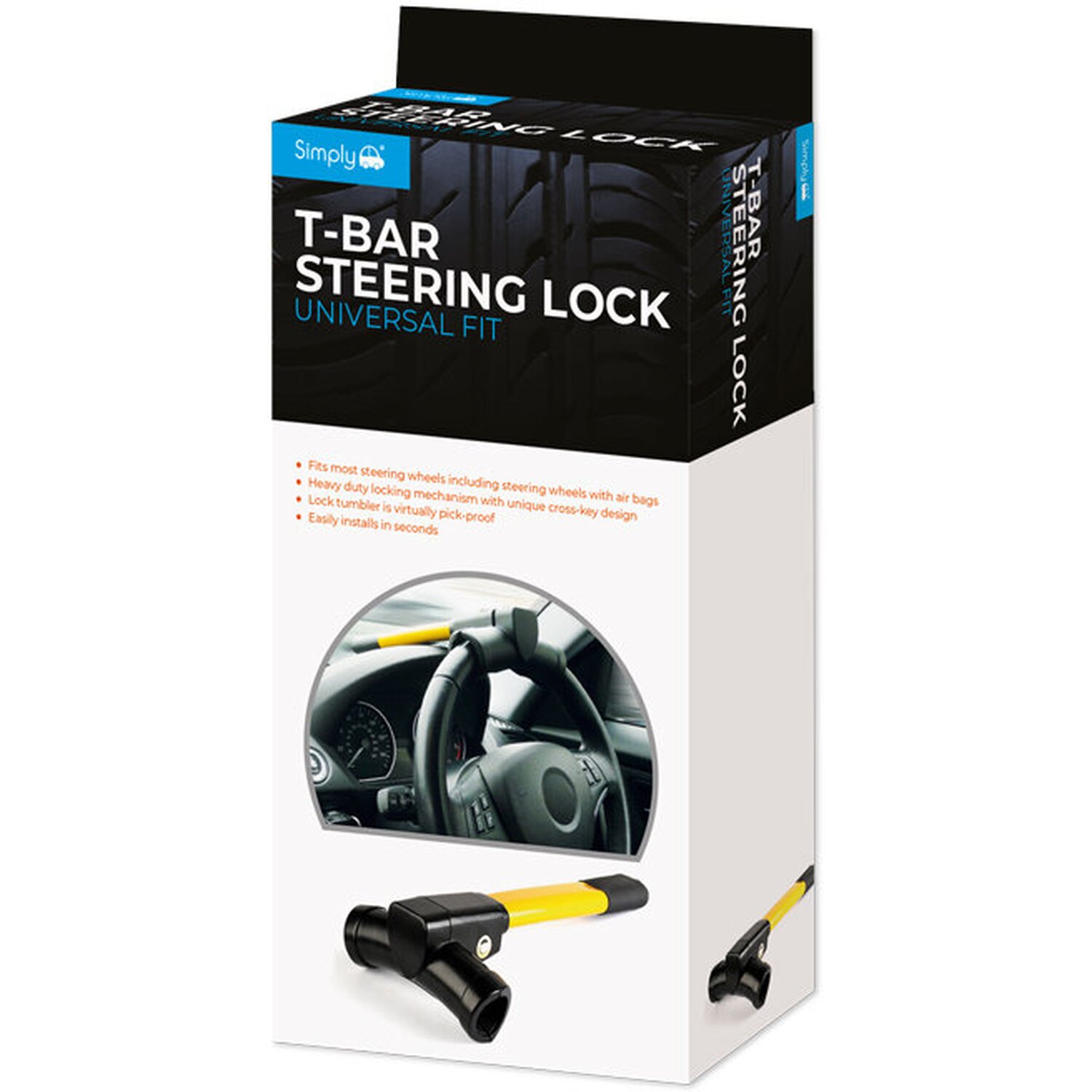 Simply Auto T Bar Steering Wheel Lock Black Image 1