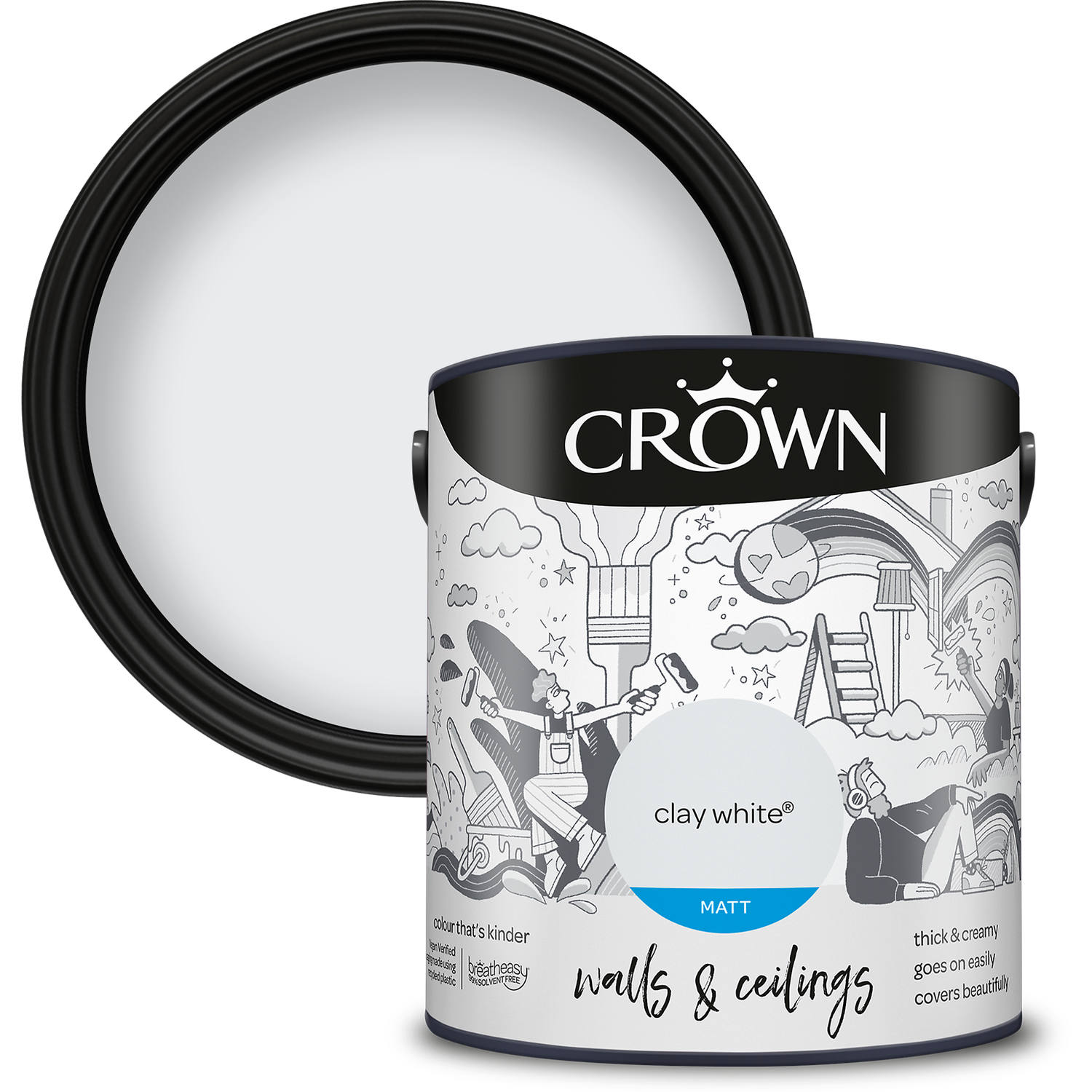 Crown Wall and Ceilings Clay White Matt Emulsion Paint Image 1