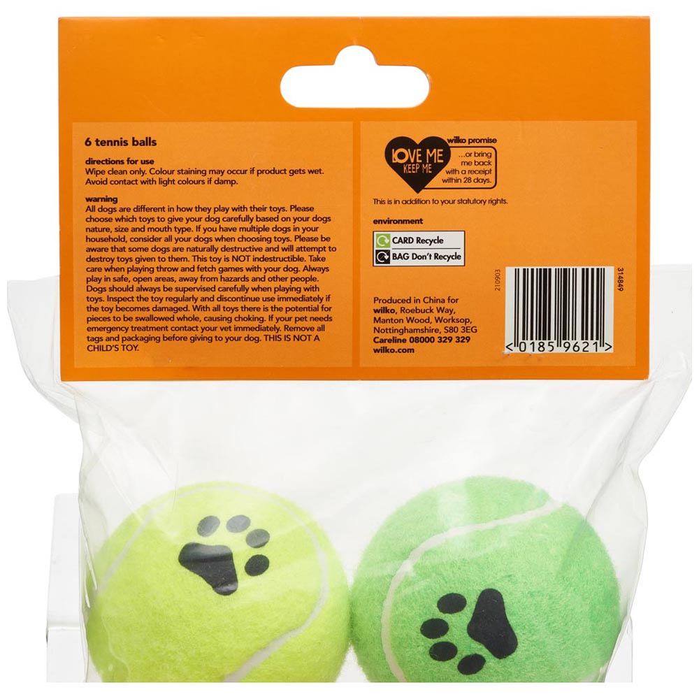Wilko 6 pack Train Tennis Balls Dog Toys Image 3