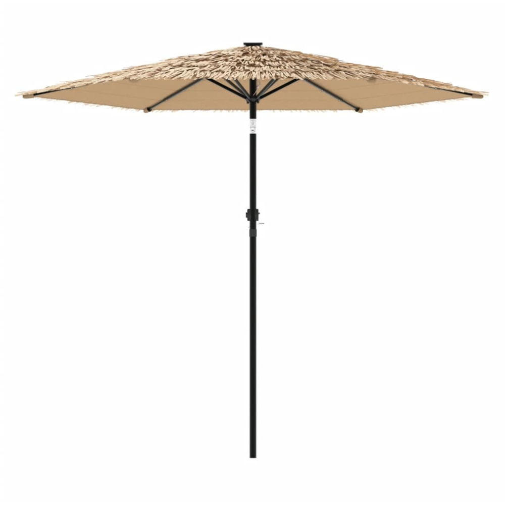 vidaXL Brown LED Light Straw Top Garden Parasol with Steel Pole 2.6m Image 4