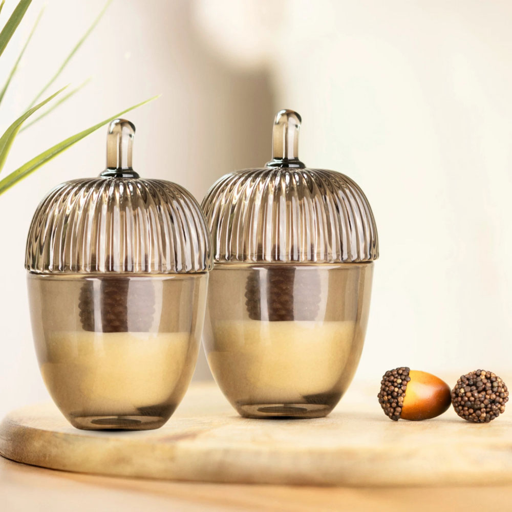 Garden Mile Brown Acorn Decorative Candle Set 2 Pack Image 2