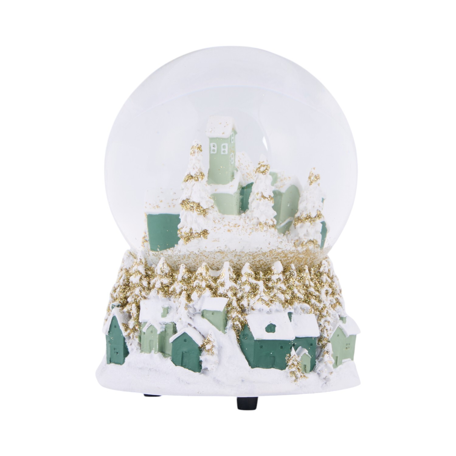 Village Scene Musical Snow GlobeWhite and Green Image 3