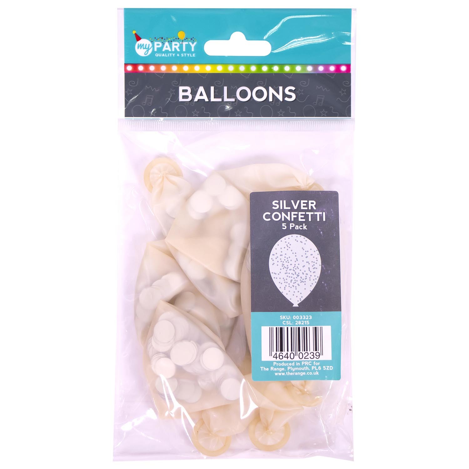 Pack of Five Confetti Filled Balloons - Silver Image