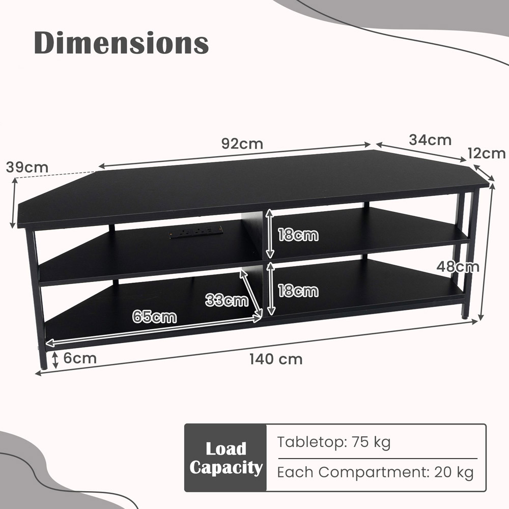 Costway 4 Shelf Black Corner TV Unit with AC Outlet Image 9