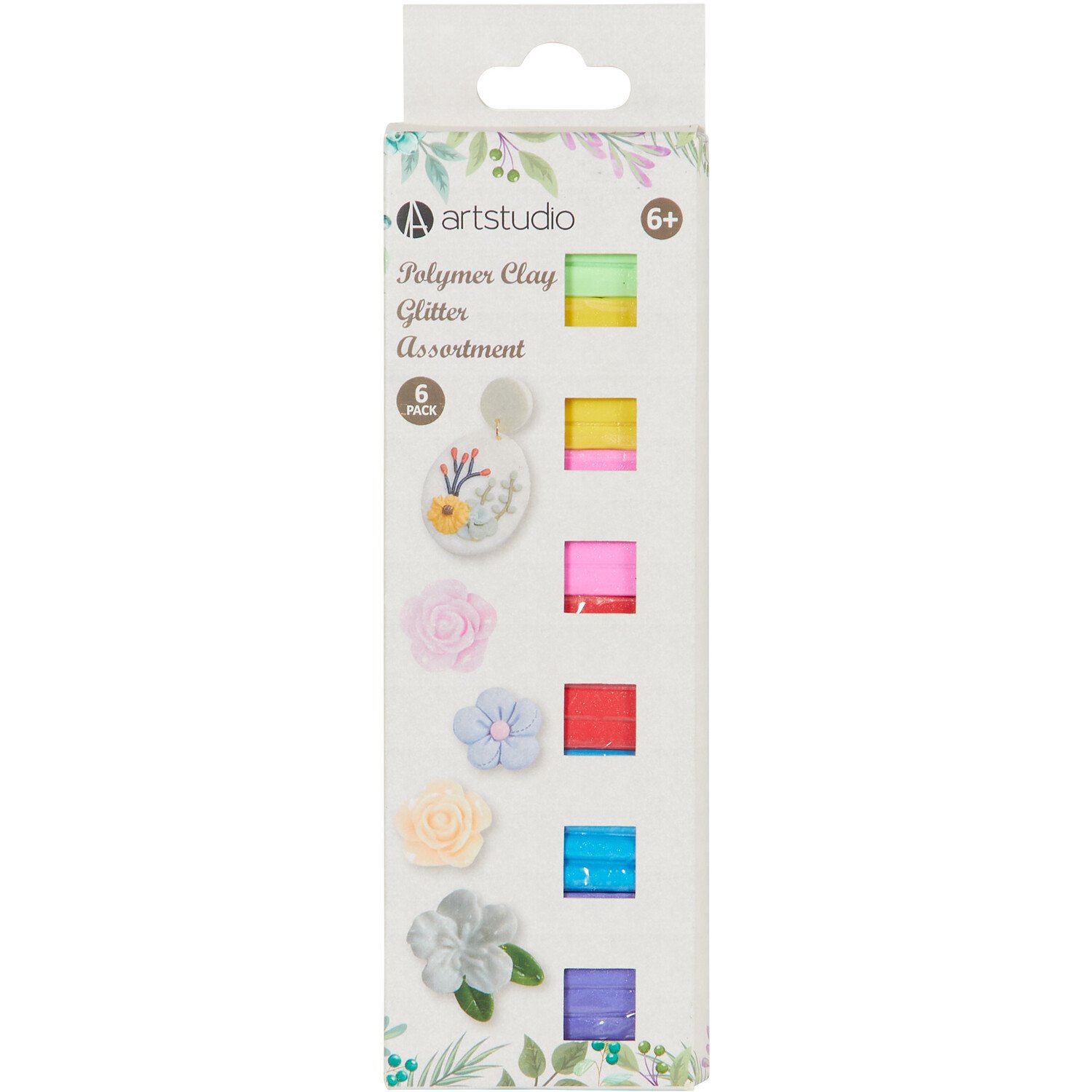 Pack of 6 Art Studio Polymer Glitter Clay Assortment Image 1