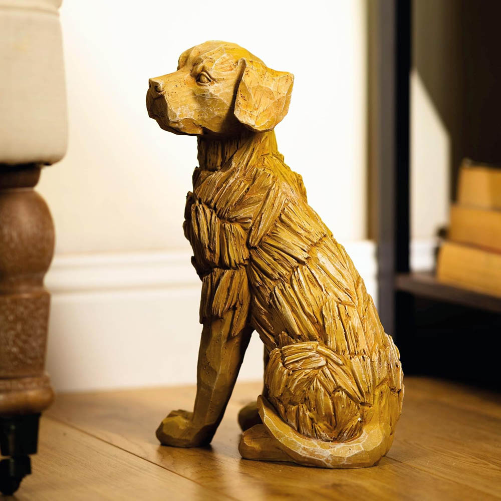 Marco Paul Wooden Effect Golden Lab Garden Ornament Image 5