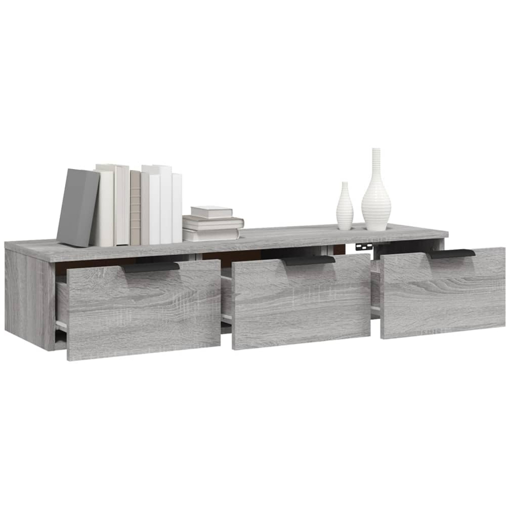 vidaXL 3 Drawer Grey Sonoma Wall Mounted Cabinet Image 3