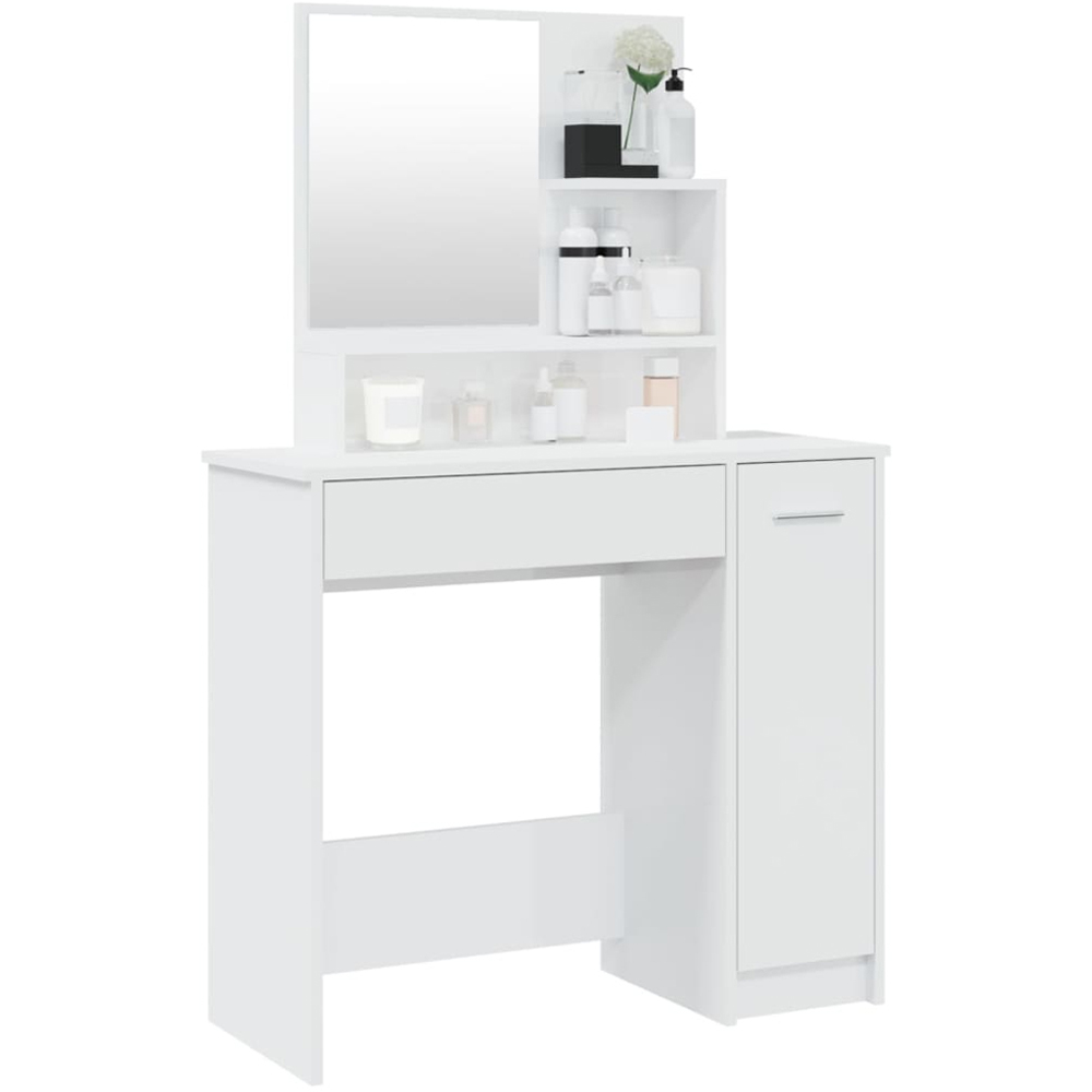 vidaXL Single Door Single Wide Drawer High Gloss White Dressing Table with Mirror Image 4