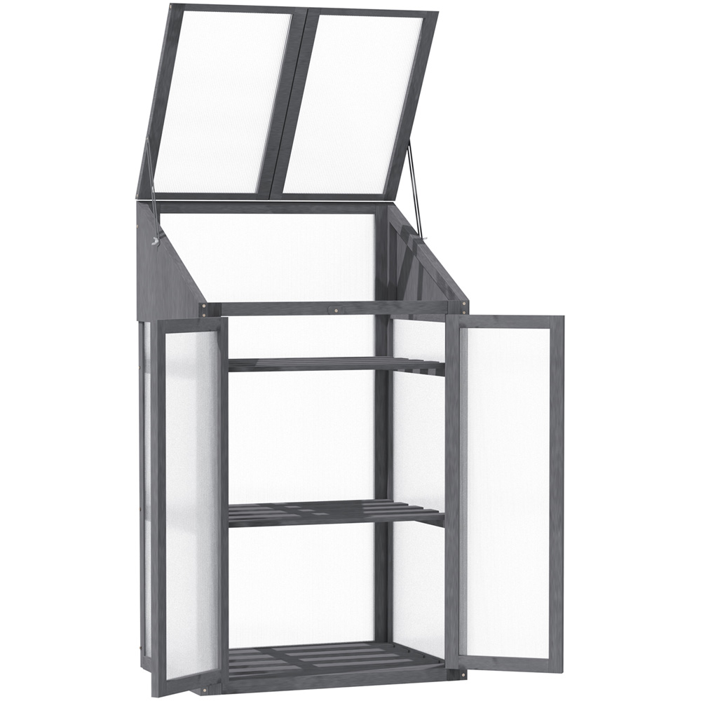 Outsunny 3 Shelf Grey Wooden Polycarbonate 2.2 x 1.6ft Cold Frame Greenhouse Image 3
