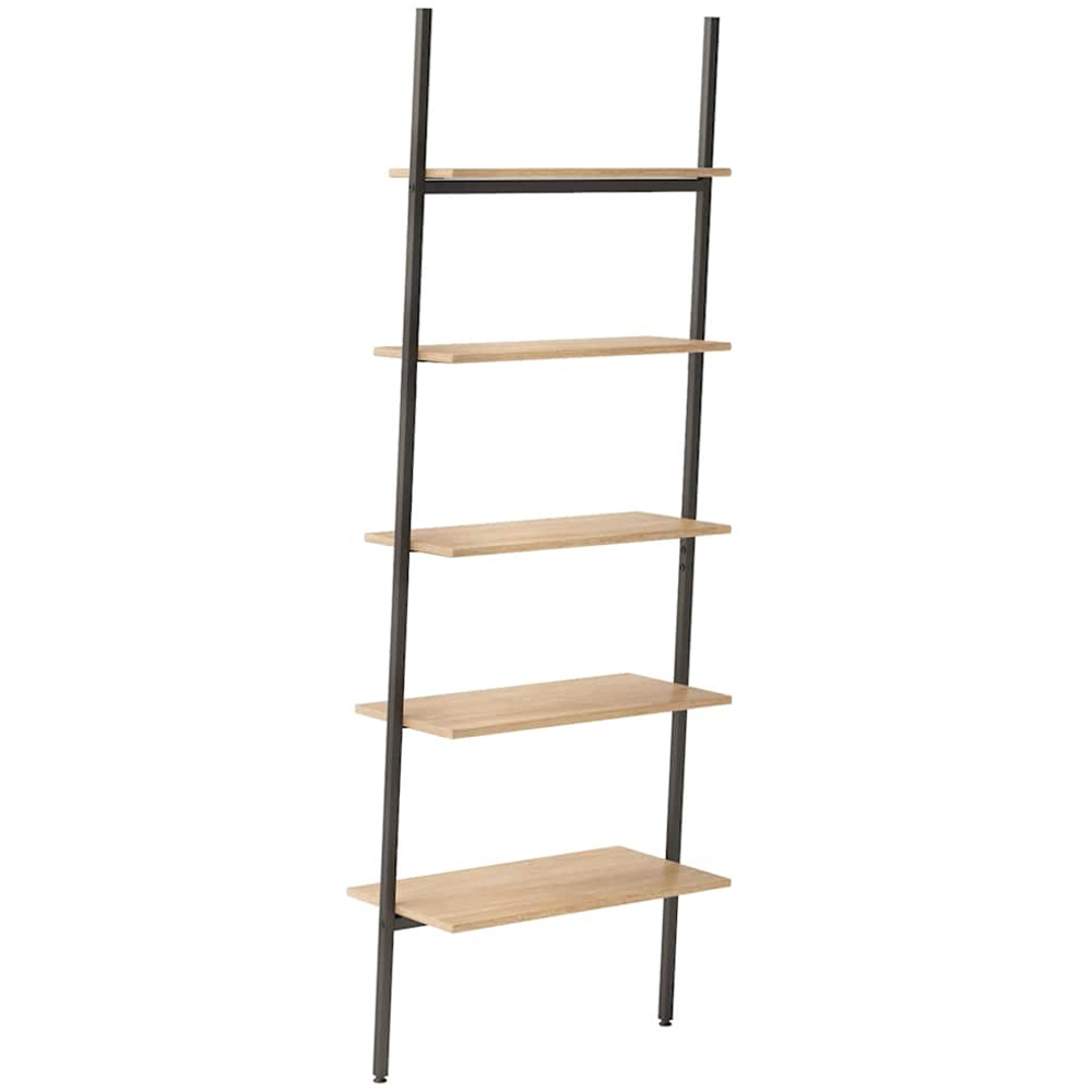vidaXL 5-Tier Light Brown and Black Leaning Shelf Image 3