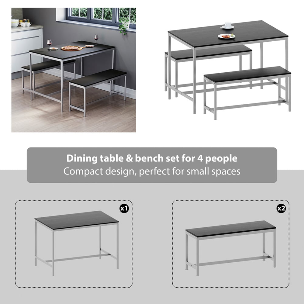 Vida Designs Roslyn 4 Seater Metal Frame Dining Bench Set Black Image 6