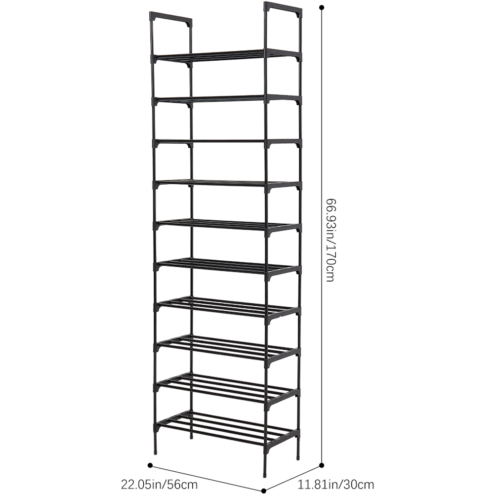 H&O Direct 10 Shelf Black Metal Shoe Rack Image 6