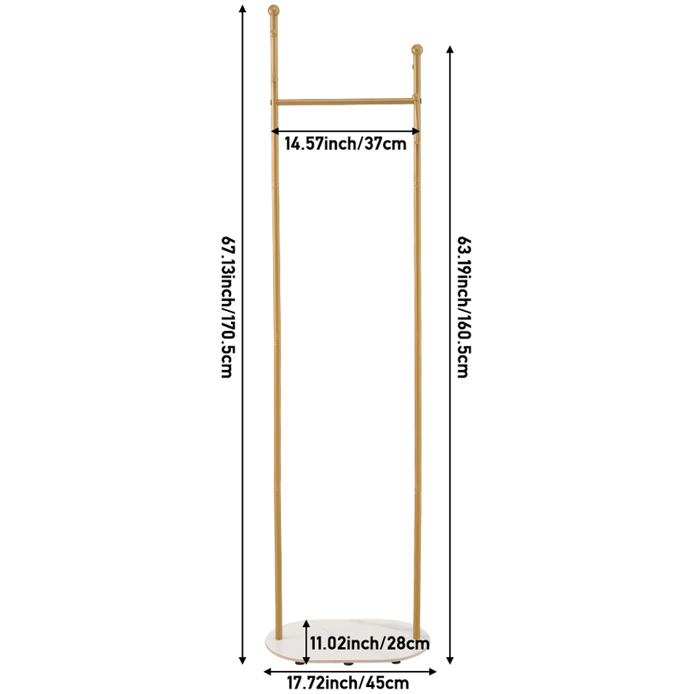 Living and Home Gold Metal Clothes Rack with 6 Hooks and Marble-Effect Base Image 8