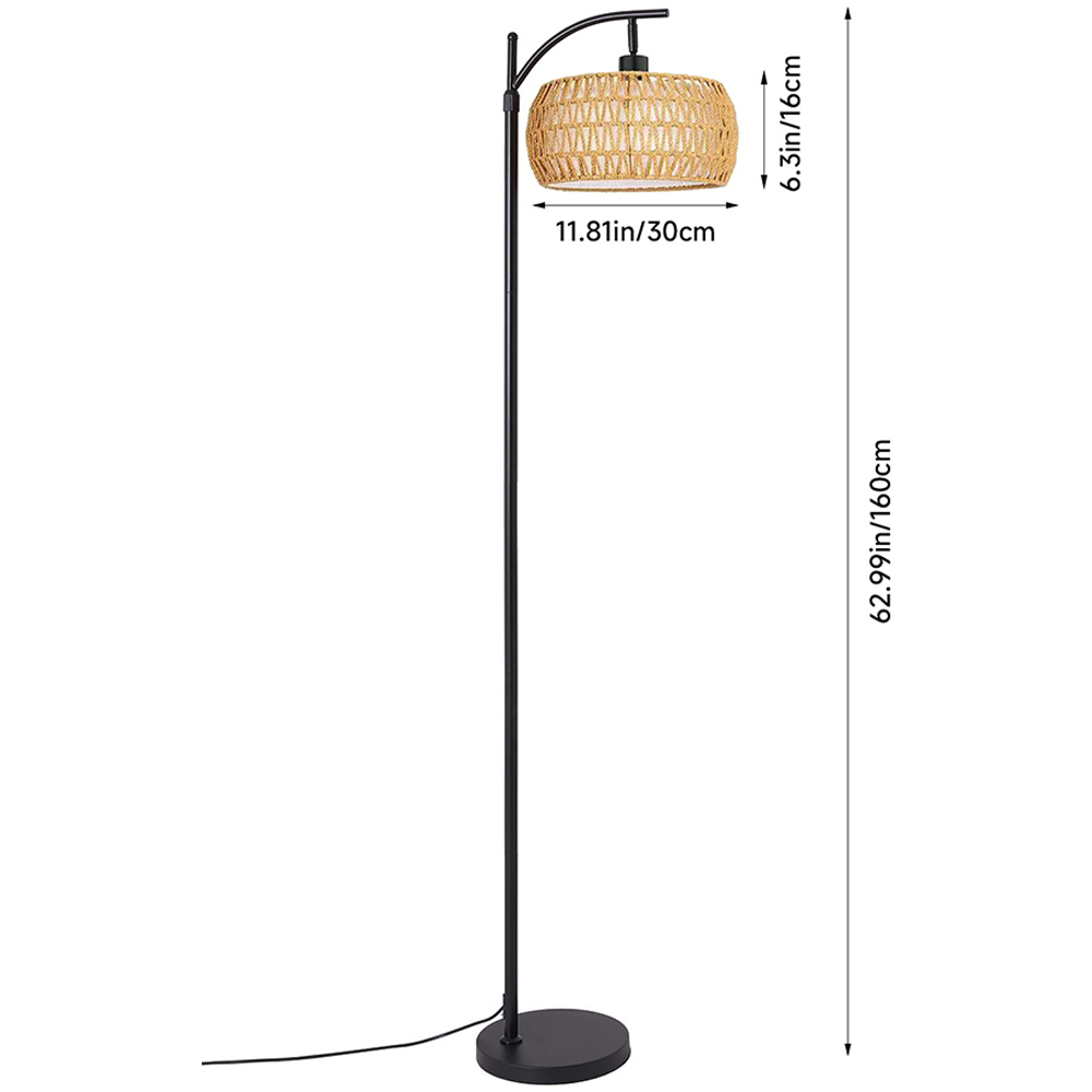 Living and Home Black and Natural Rattan Fabric Shade E27 Floor Lamp Image 8