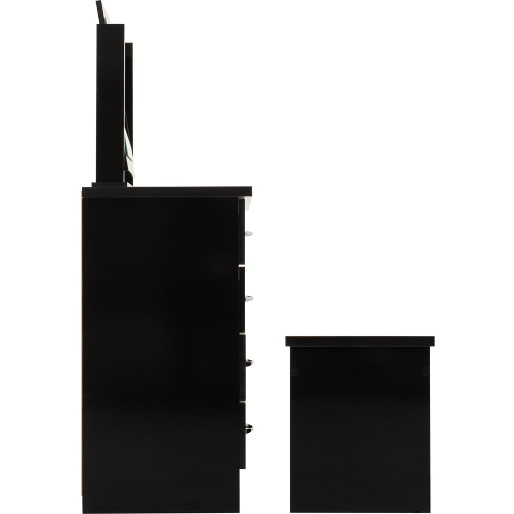 Seconique Nevada 4 Drawer Gloss Black Dressing Table Set with Mirror Image 5