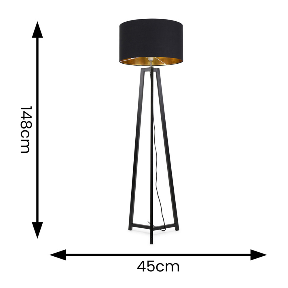 ValueLights Lottie Black and Gold Drum Shade Black Wood Tripod LED Floor Lamp Image 4