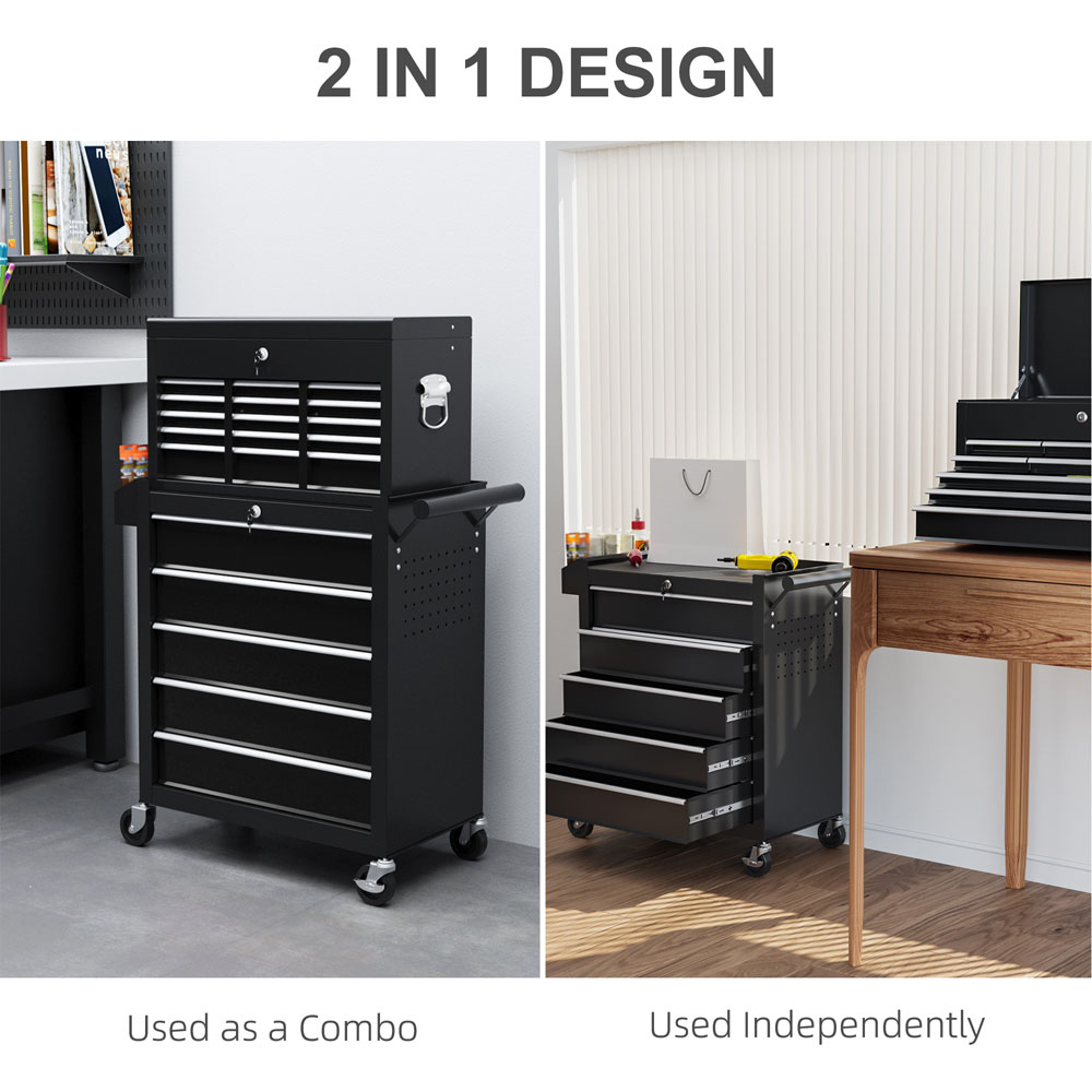 HOMCOM 14 Drawer Black Lockable Roller Cabinet Image 6
