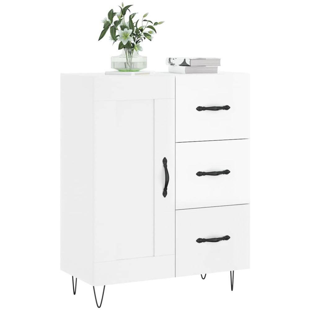 vidaXL Single Door 3 Drawer High Gloss White Sideboard Image 3