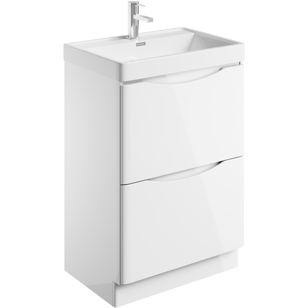 Go Bathrooms 2 Drawer White Gloss Floor Standing Vanity Unit with Ceramic Basin 600mm Image 3