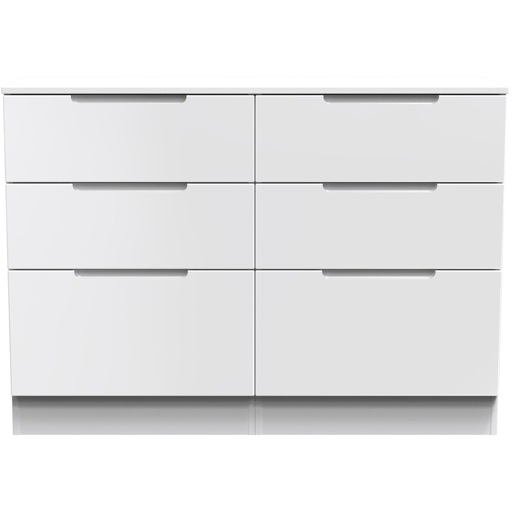 Crowndale Milan 6 Drawer White Gloss and White Wide Chest of Drawers Ready Assembled Image 2
