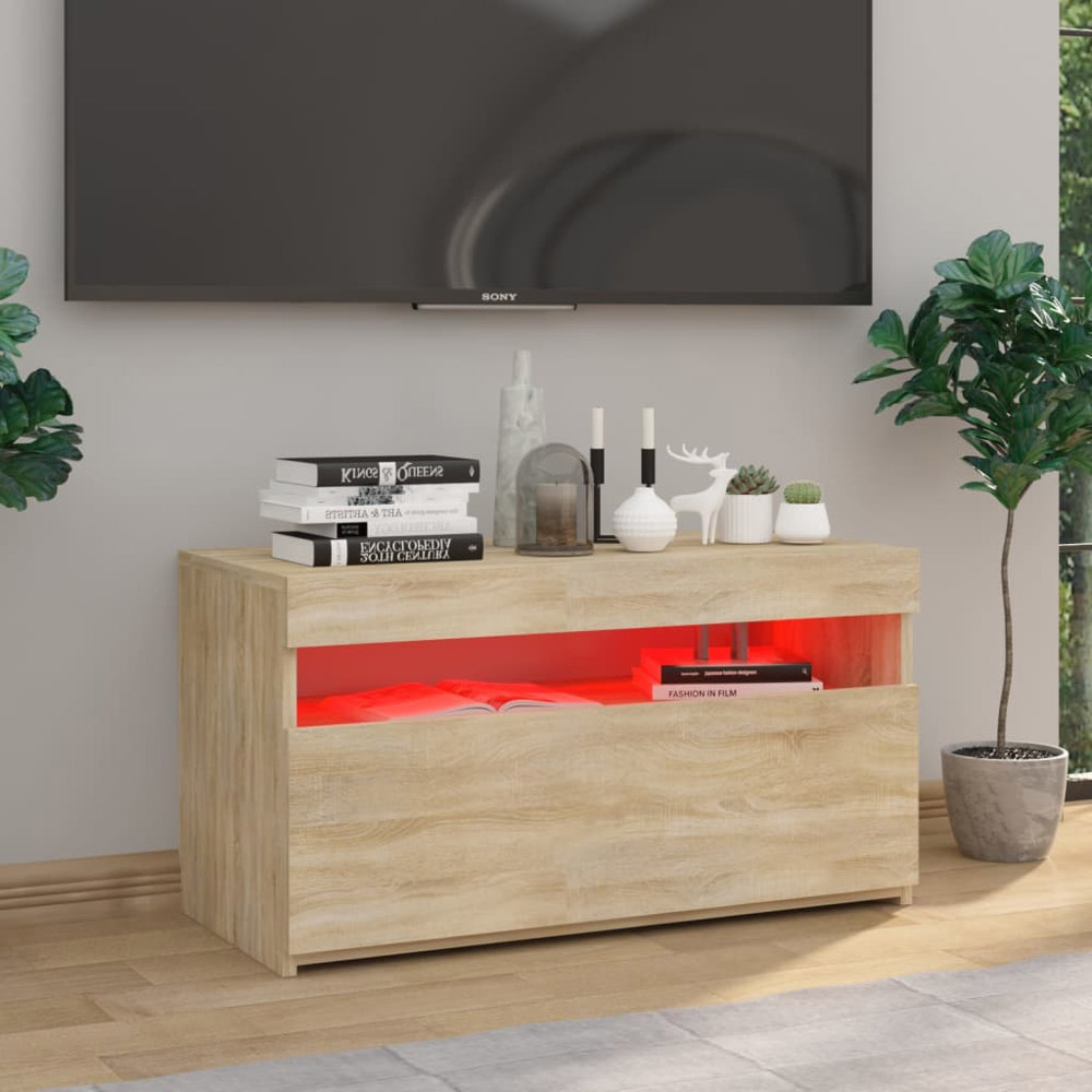 vidaXL Single Flap Door Sonoma Oak TV Cabinet with LED Light Image 6