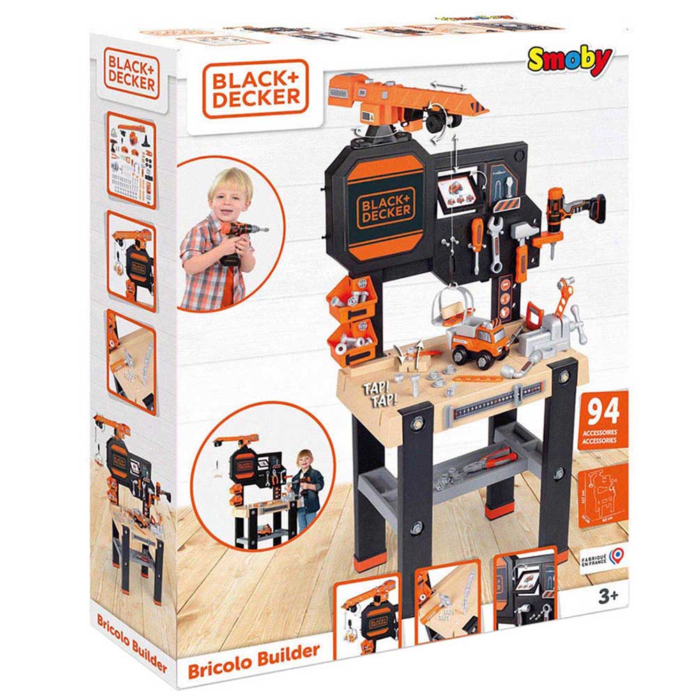  Smoby Black and Decker Kids Builder Workbench Pretend Play Toy  Workbench with Tools : Video Games