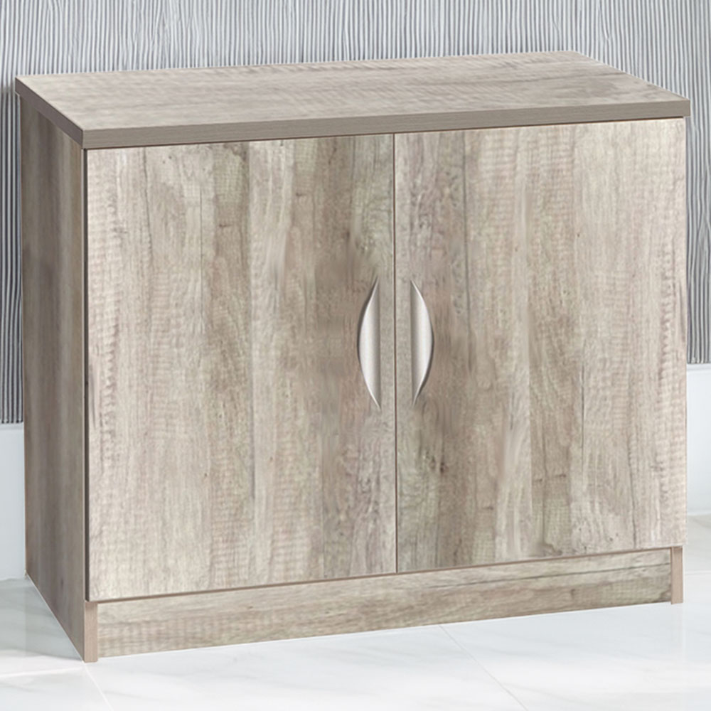 R White Cabinets 2 Door Grey Desk Height Wide Cupboard Image 1