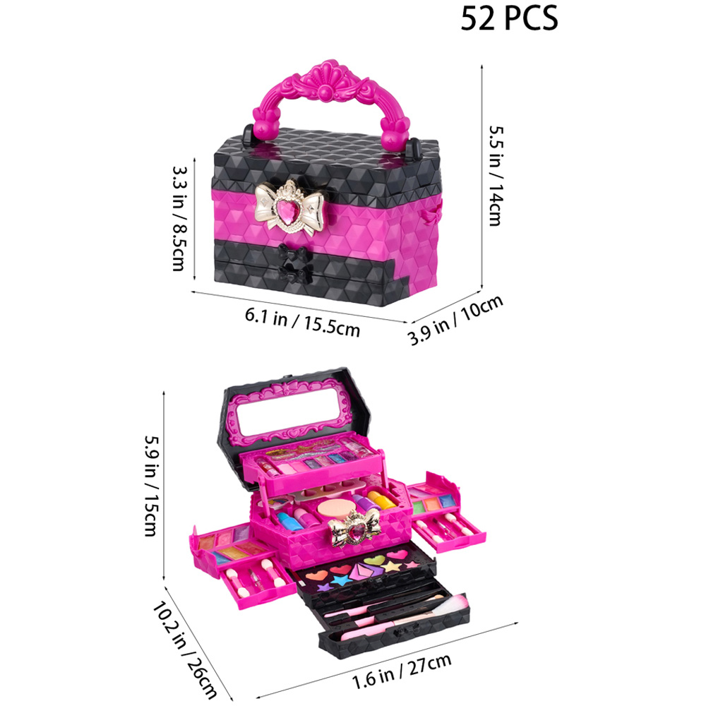 H&O Direct 52 Piece Kids Rose Red Washable Cosmetic Toy Set with Mirror Image 6