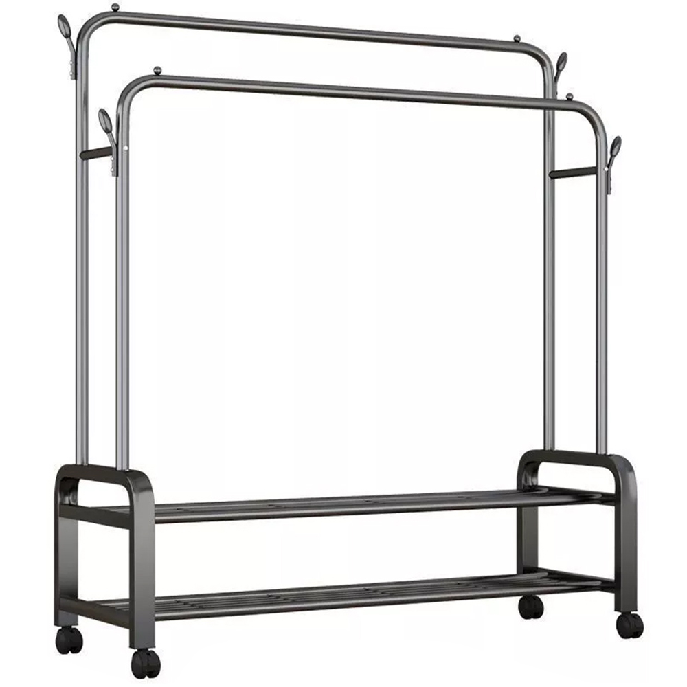 Modcraft 2 Shelf Black Heavy Duty Double Rail Clothes Rack with Wheels Image 1