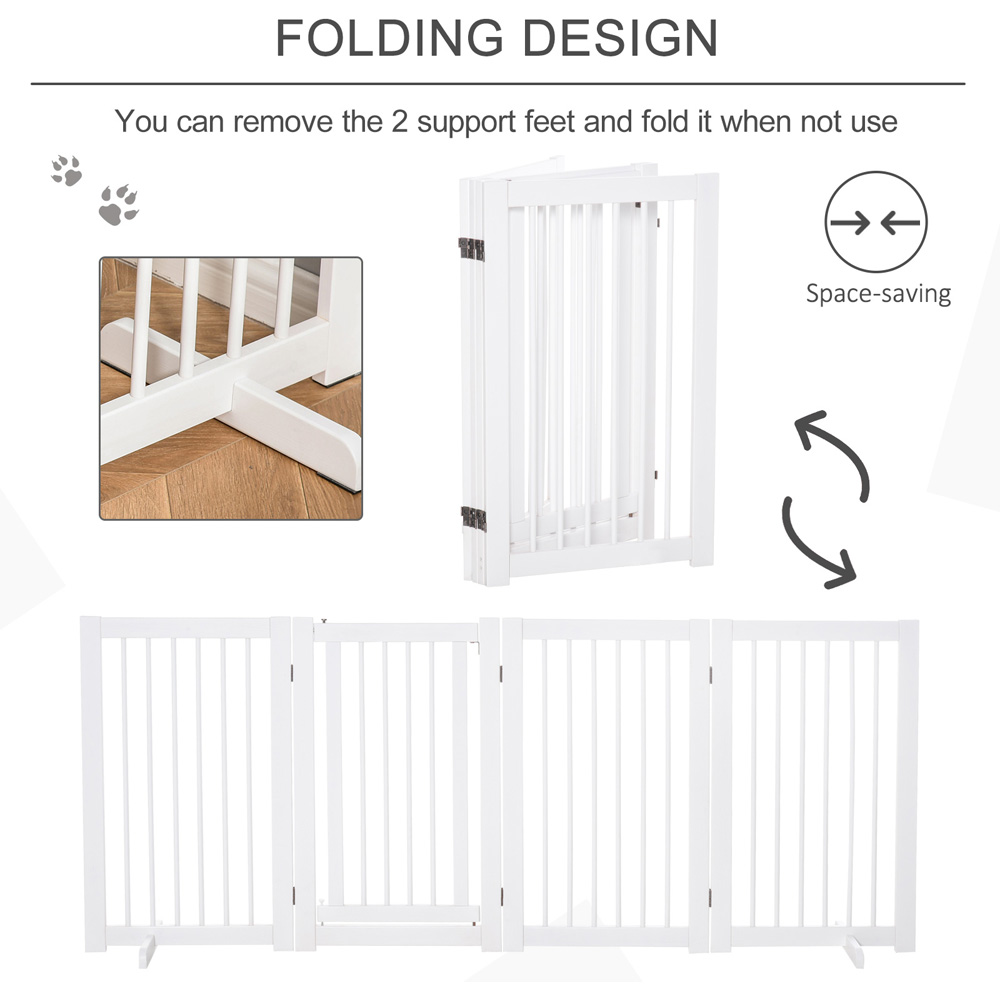 PawHut White 4 Panel Wooden Foldable Freestanding Pet Safety Gate Image 4