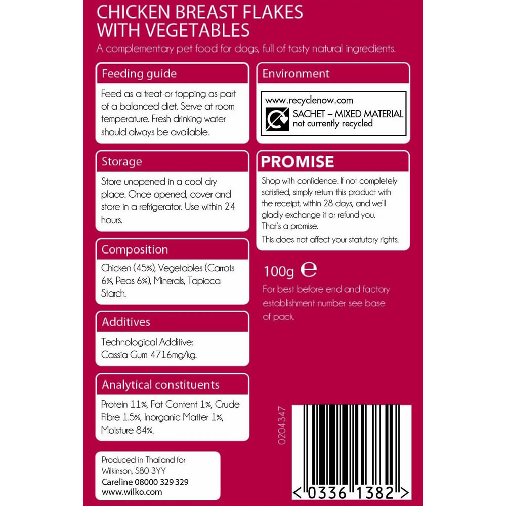 Wilko Best Chicken Breast Flakes with Vegetables Dog Food Pouch 100g Image 2