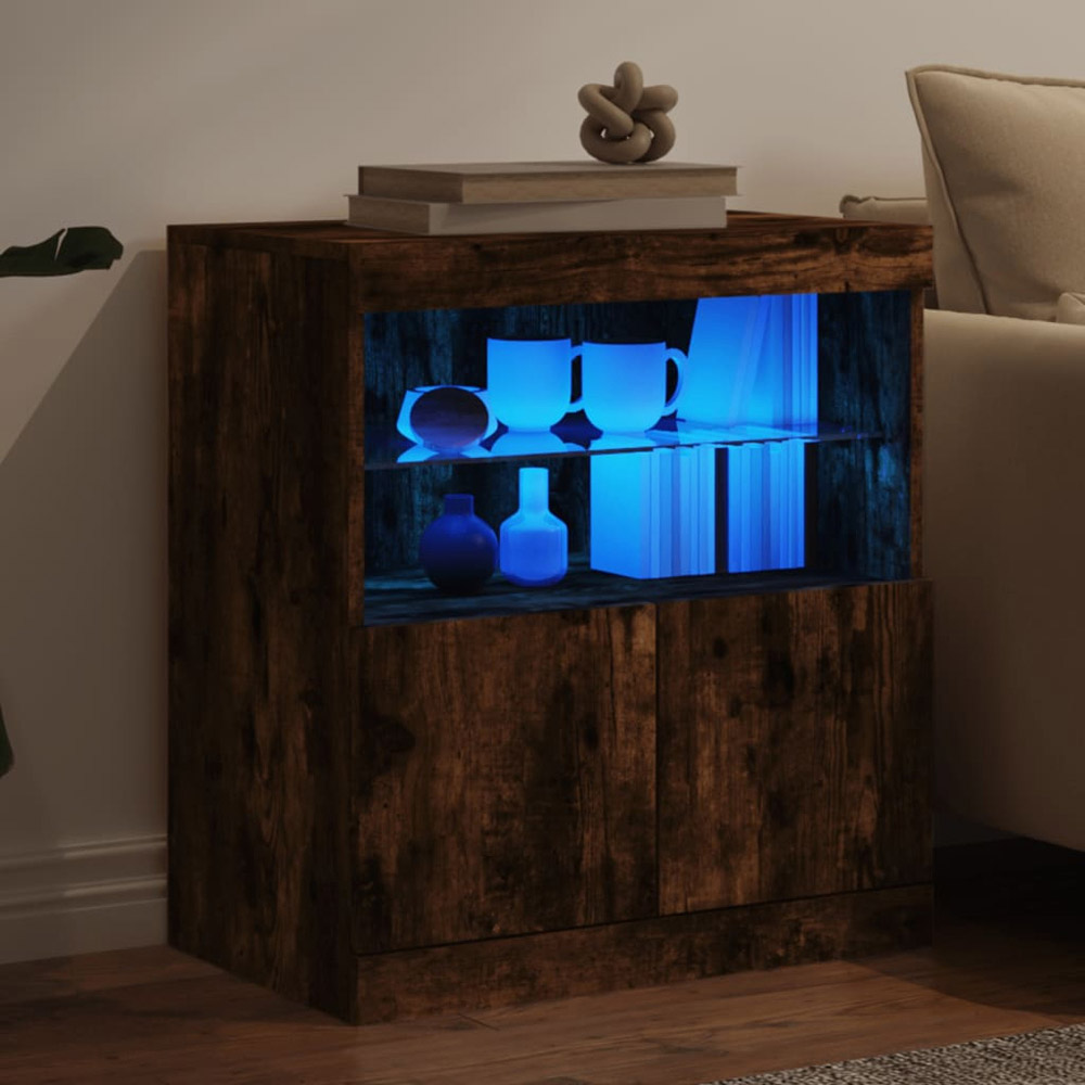 vidaXL 2 Door 2 Shelf Smoked Oak Sideboard with LED Lights Image 4