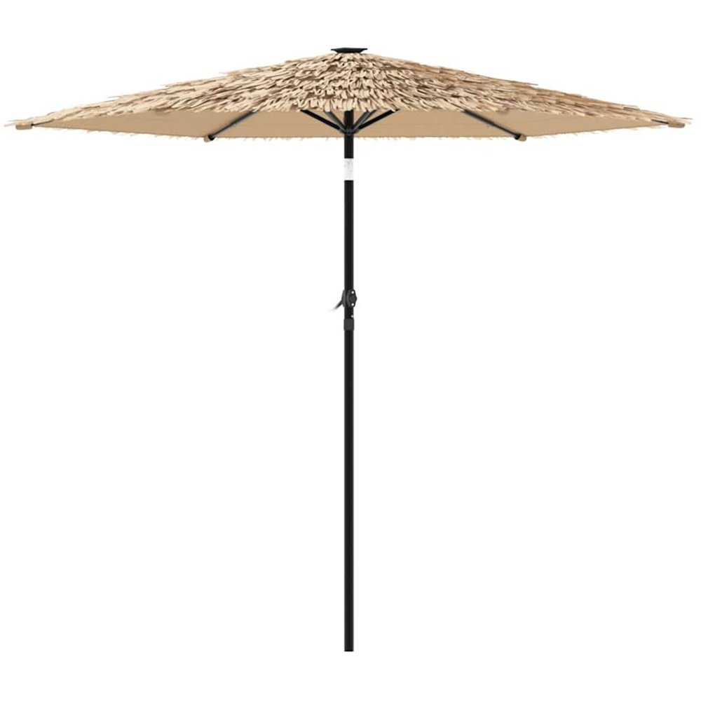 vidaXL Brown LED Light Straw Top Garden Parasol with Steel Pole 2.2m Image 5