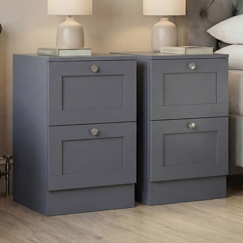 VIDA DESIGNS Altino 2 Drawer Grey Shaker-Style Bedside Chest Set of 2 Image 1