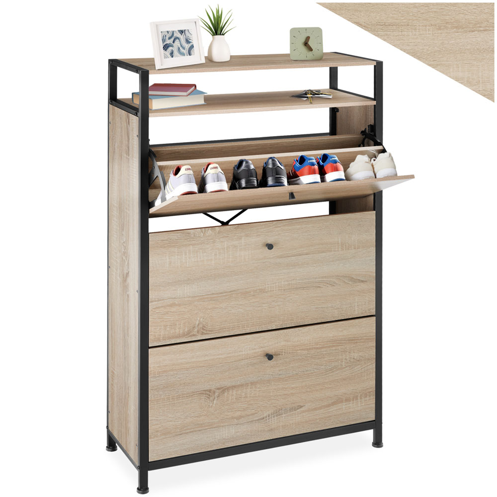 Tectake Single Shelf 3 Tilt Drawer Oak Wood Light Slim Storage Rack 32 x 81cm Image 2