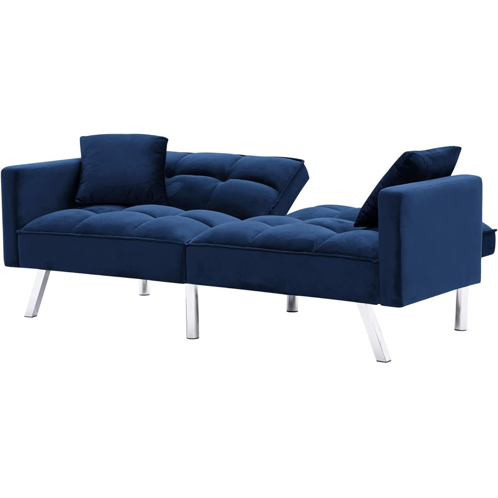 Portland 2 Seater Blue Velvet Sofa Bed with Pillows Image 5