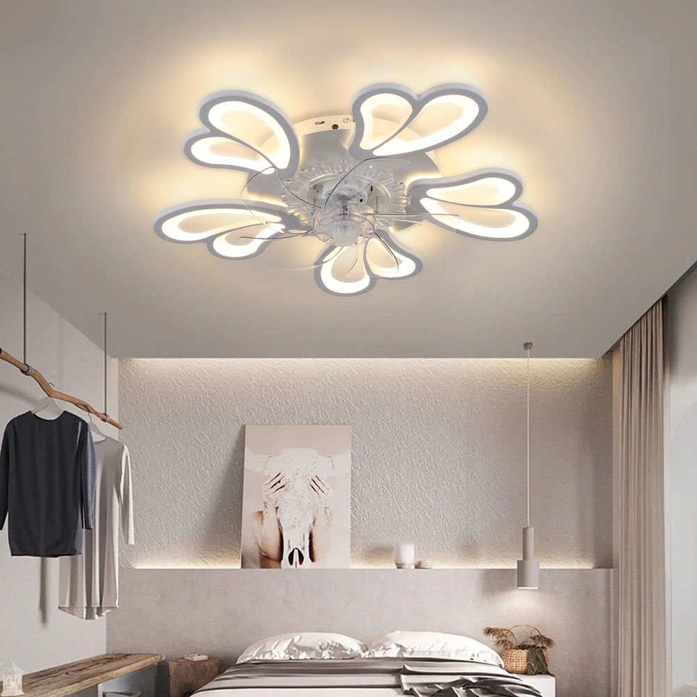 Living and Home White Double Petal Ceiling Fan Light with Remote Control and Bluetooth 25 inch Image 8