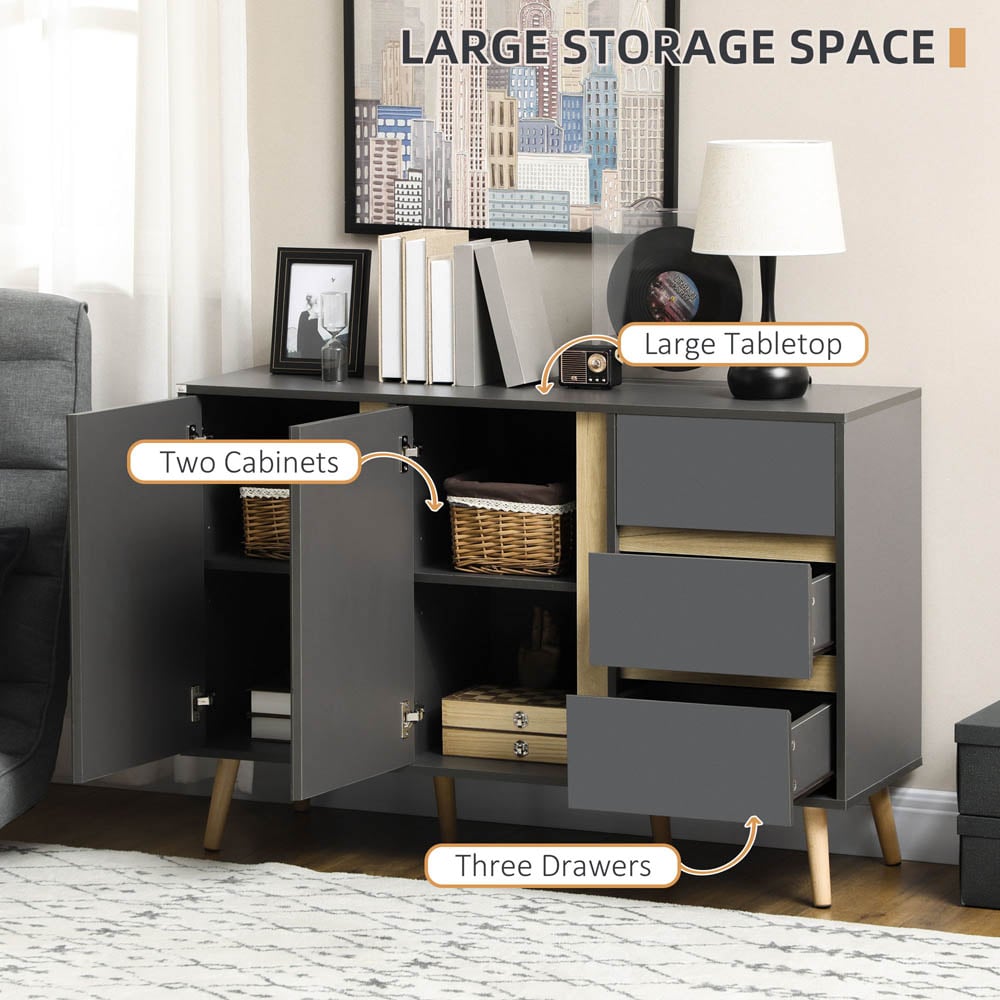 Portland 2 Door and 3 Drawer Dark Grey Kitchen Sideboard Image 3