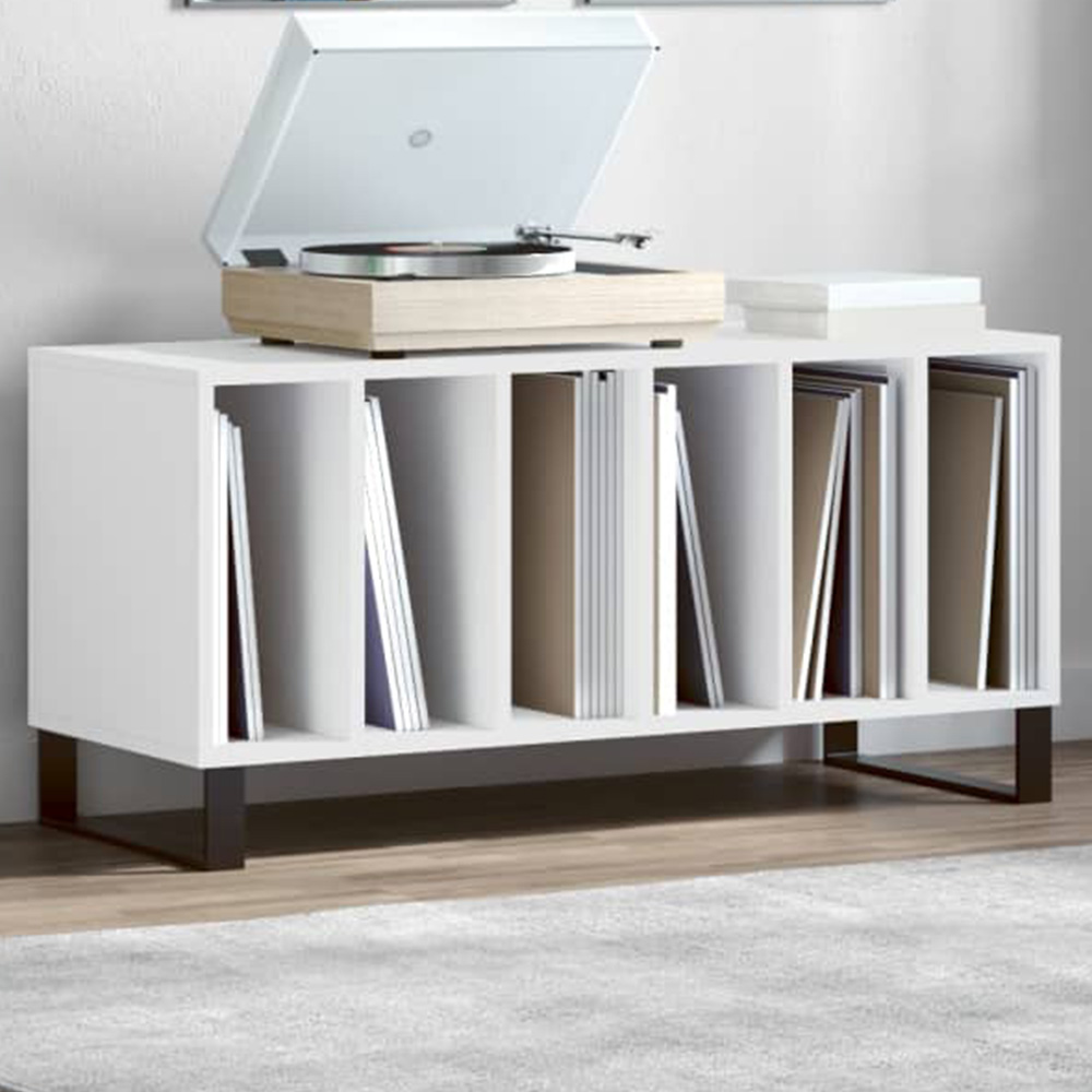 vidaXL 6 Shelf White Record Cabinet Image 1