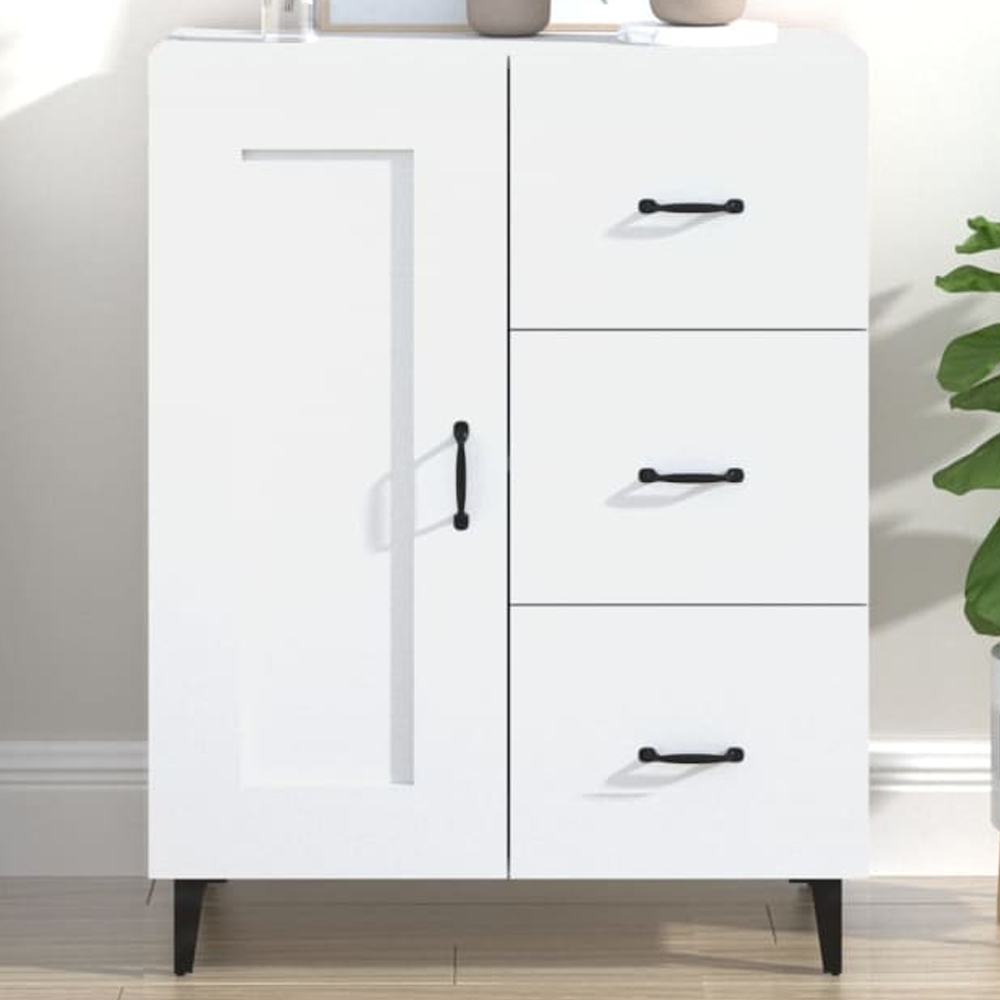 vidaXL Single Door 3 Drawer White Sideboard Image 1