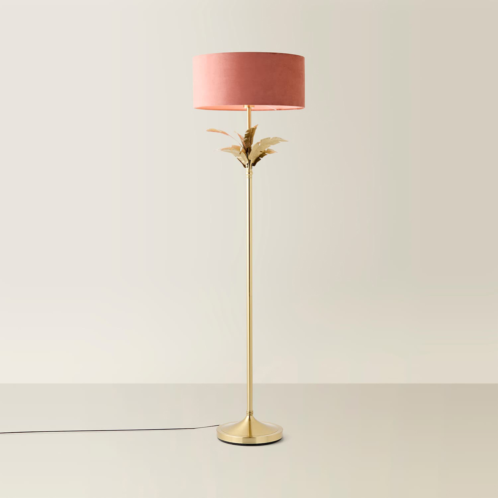 ValueLights Christina Pink Velvet Squat Shade Gold Leaves Floor Lamp with Bulb Image 3