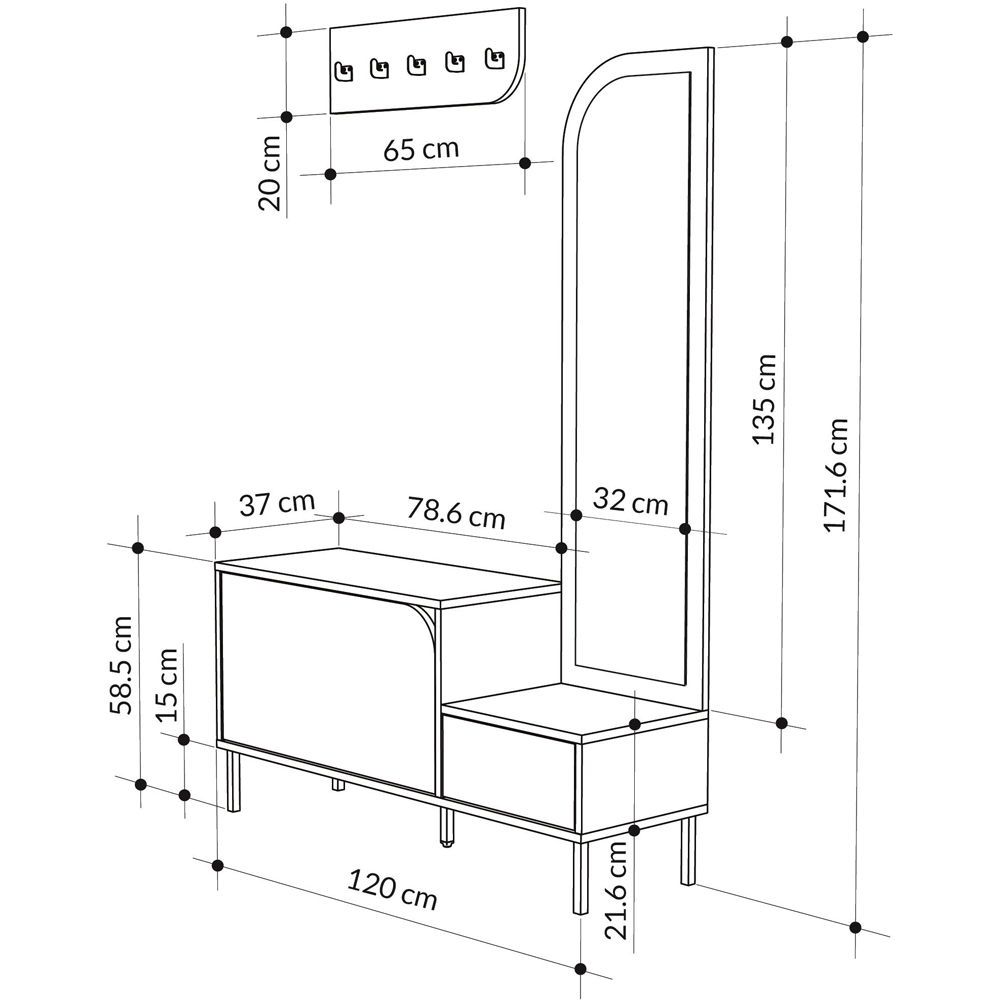 Decortie Mila 2 Door Dark Coffee Shoe Cabinet with Mirror and Coat Stand Image 7