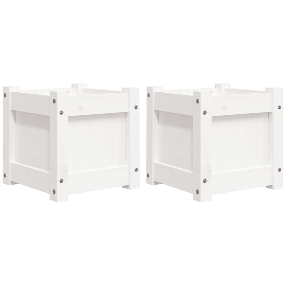 vidaXL White Solid Pine Wood Garden Planter 31 x 31 x 31cm 2 Pack Image 4