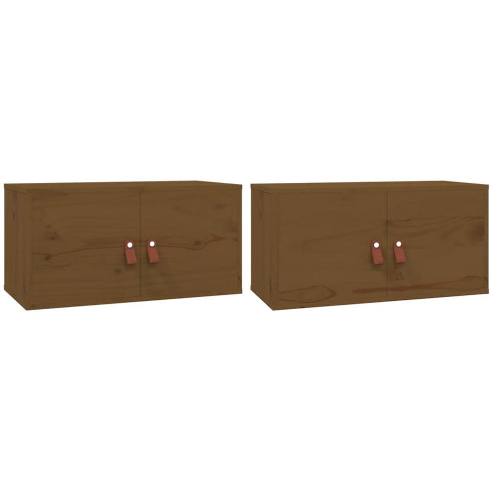vidaXL 2 Door Honey Brown Solid Pine Wood Wall Cabinet Set of 2 Image 2