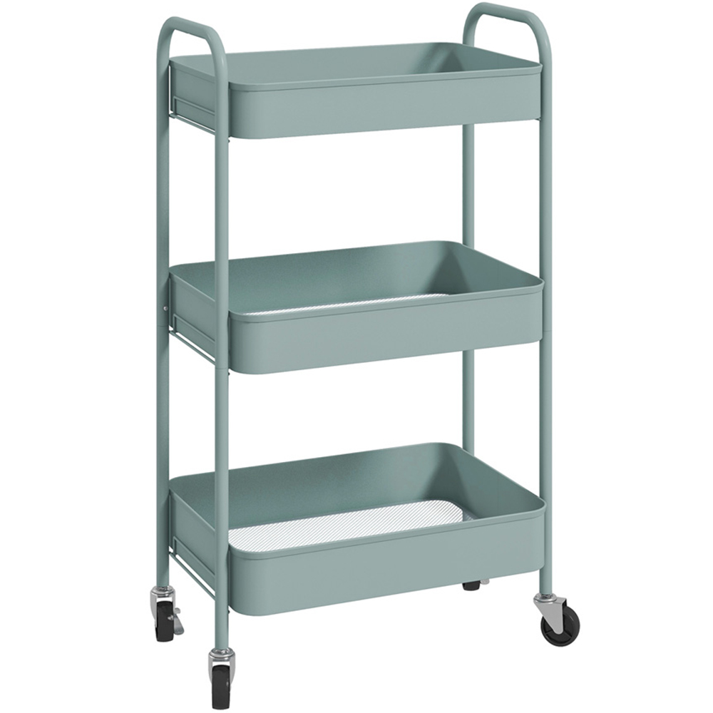 HOMCOM 3 Shelf Light Blue Rolling Utility Cart Image 1