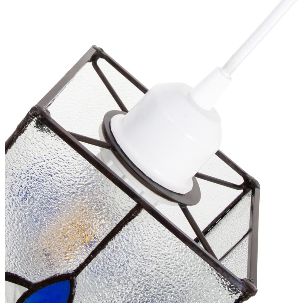 Happy Homewares Traditional Tiffany Style Clear Glass Pendant Shade with Royal Blue Panels Image 4