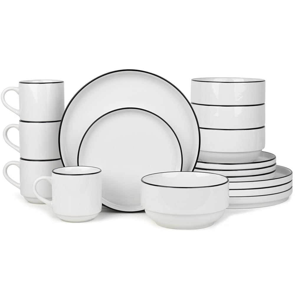 Waterside White Stackable 16 Piece Dinner Set Image 1