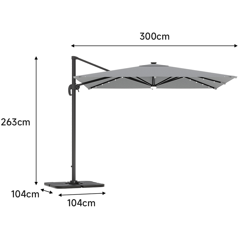 Living and Home Light Grey LED Square Rotatable Cantilever Parasol with Square HDPE Base 3m Image 6